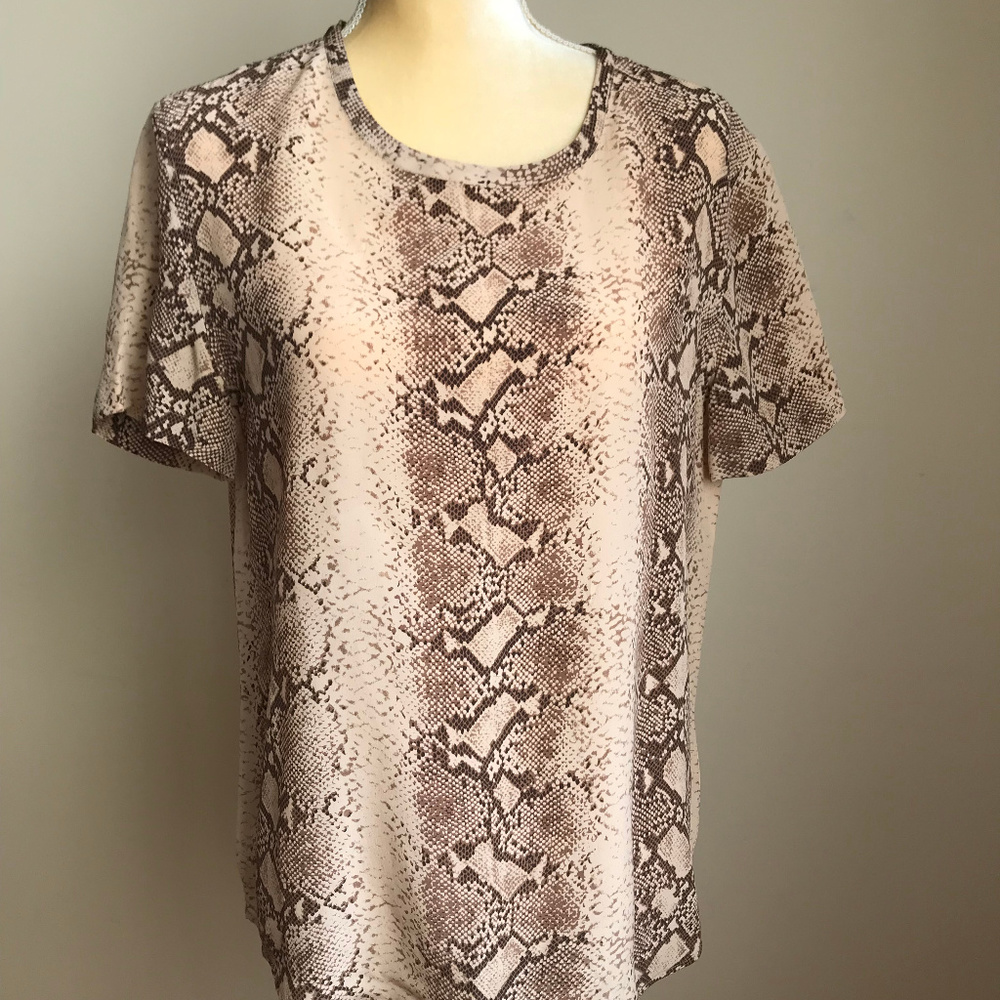 Equipment Beige Python Print Silk Short Sleeve Top - image 3